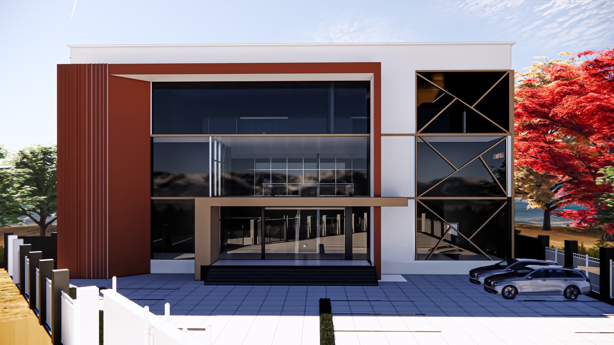 Modern commercial building with glass facade