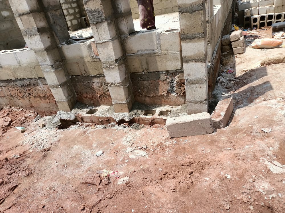 Close-up of blockwork foundation detail on site