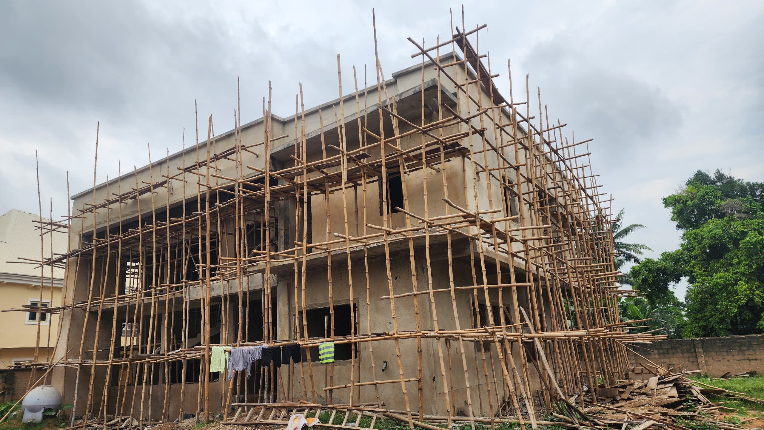 Residence under construction with bamboo scaffolding